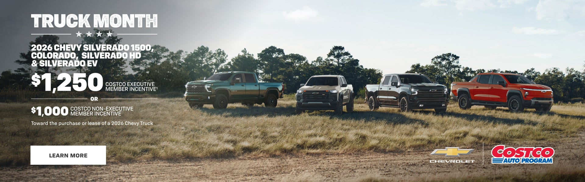 2026 Chevy Silverado 1500, Colorado, Silverado HD & Silverado EV. $1,250 COSTCO EXECUTIVE MEMBER ...